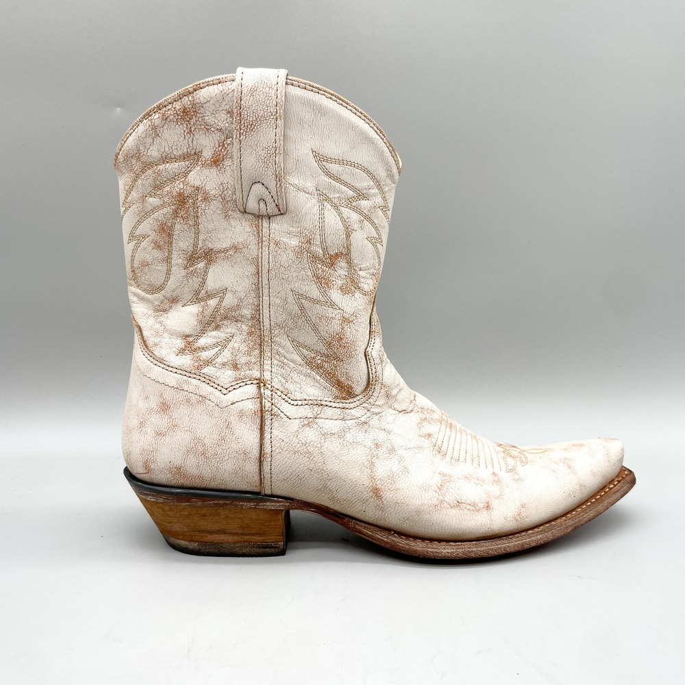 Dan Post Womens 8.5 M Distressed White Leather Snip Toe Cowboy Boots Festival